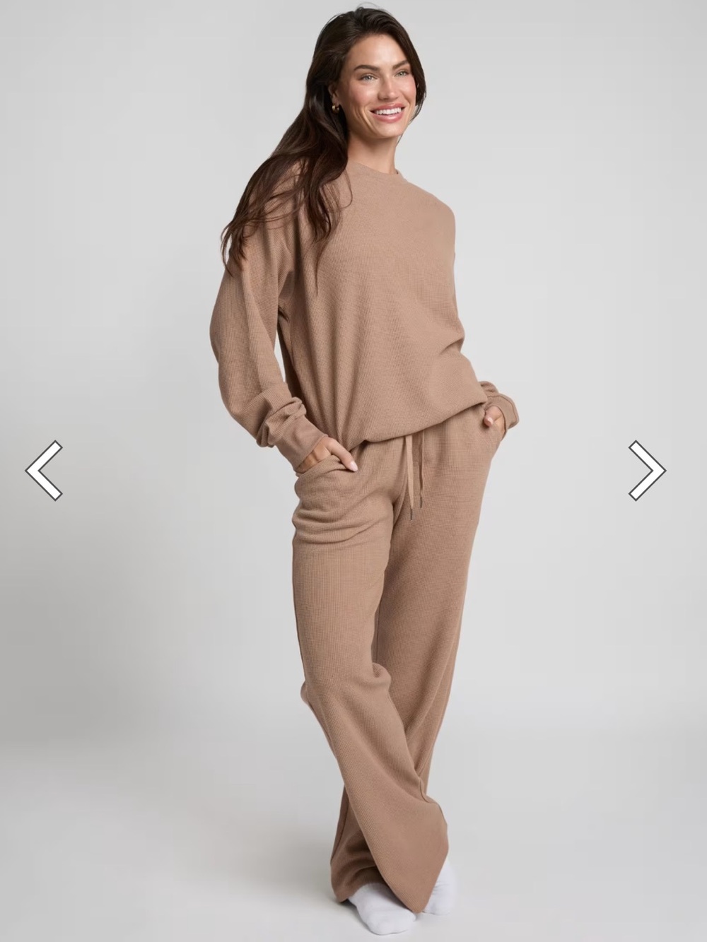 Comfrt Waffle Lounge Long Sleeve Shirt & Pant Set Shade Truffle Size XS